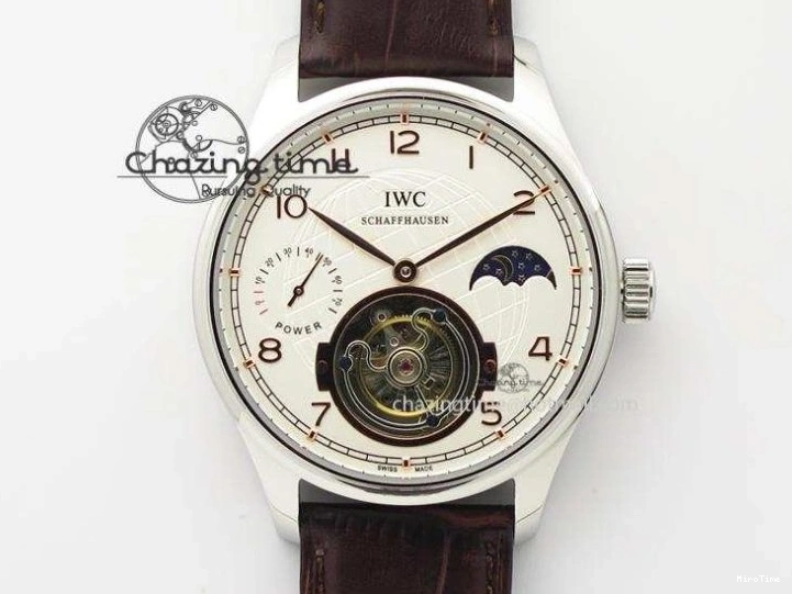 MIROTIME 0506 Portuguese Tourbillon IW5046 SS ZF Best Edition White Dial Blue Markers on Blue Leather Strap Fashionable 7149